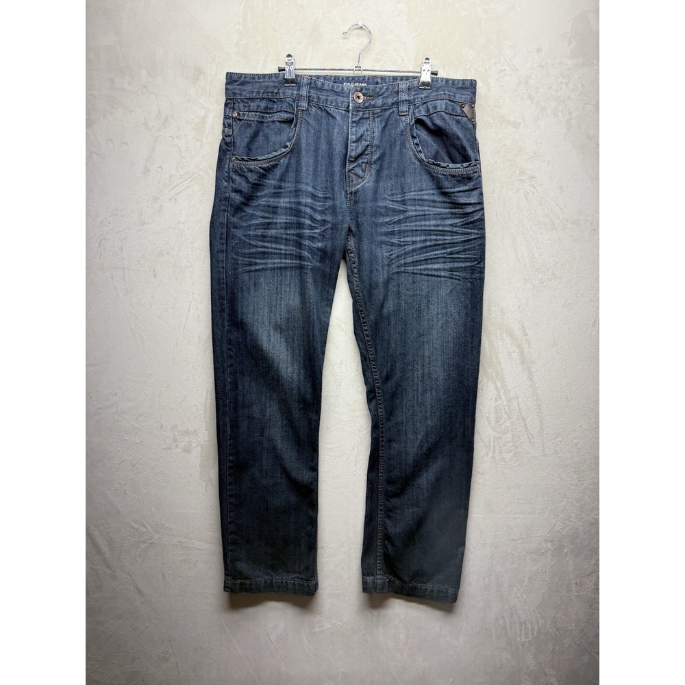 Y2K Polo Jeans Ralph Lauren Mens 38x32 Whiskered Denim Pants Dark Wash Relaxed